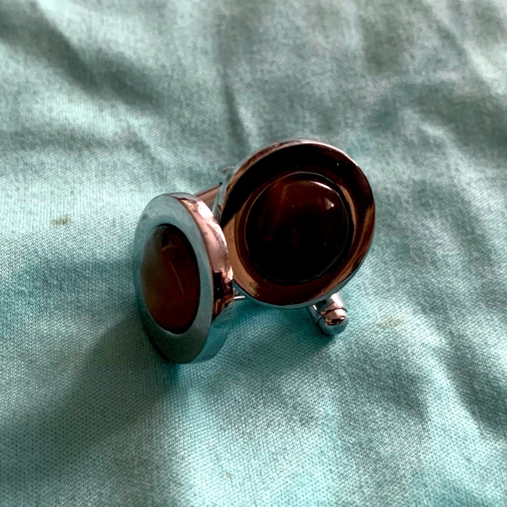 Round Stainless Steel & Maple Brown Cufflinks (EUC)
